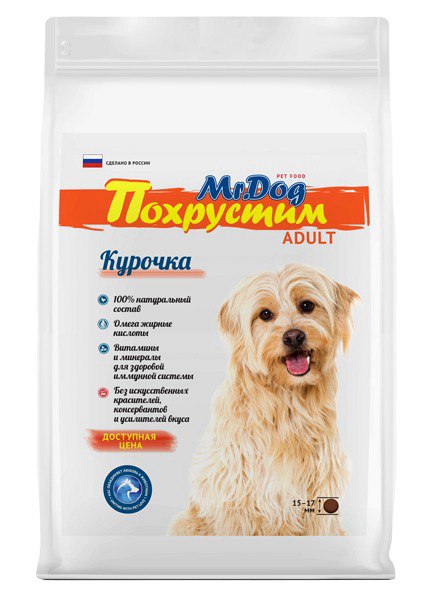 картинка “Mr.Dog ПОХРУСТИМ” Сухой полнорационный корм с курицей для взрослых собак средних пород 12 кг от магазина PFMrus